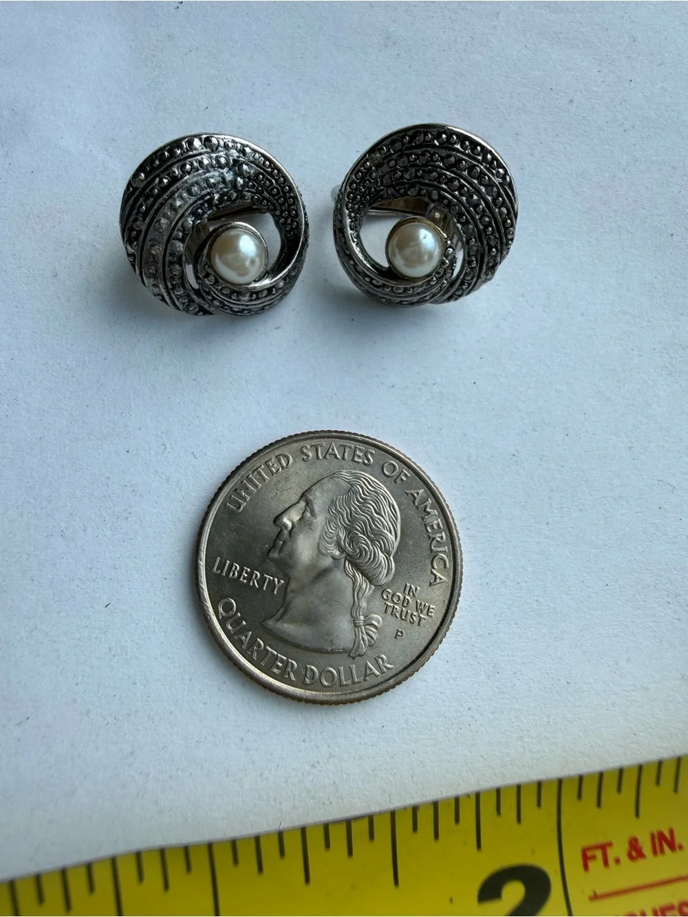 Elegant Silver Tone and Pearl Earrings, Clip On